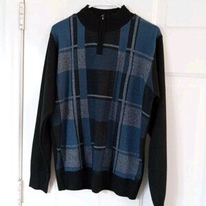 Studio by Omega Men's 1/4 Zip Sweater Pullover Black Gray Long Sleeve Size Small